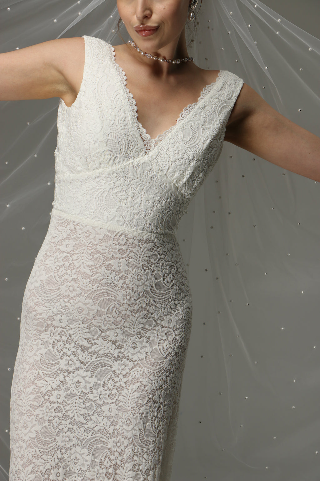 Pearl Cathedral Wedding Veil – One Tier Soft Tulle Veil with Pearls