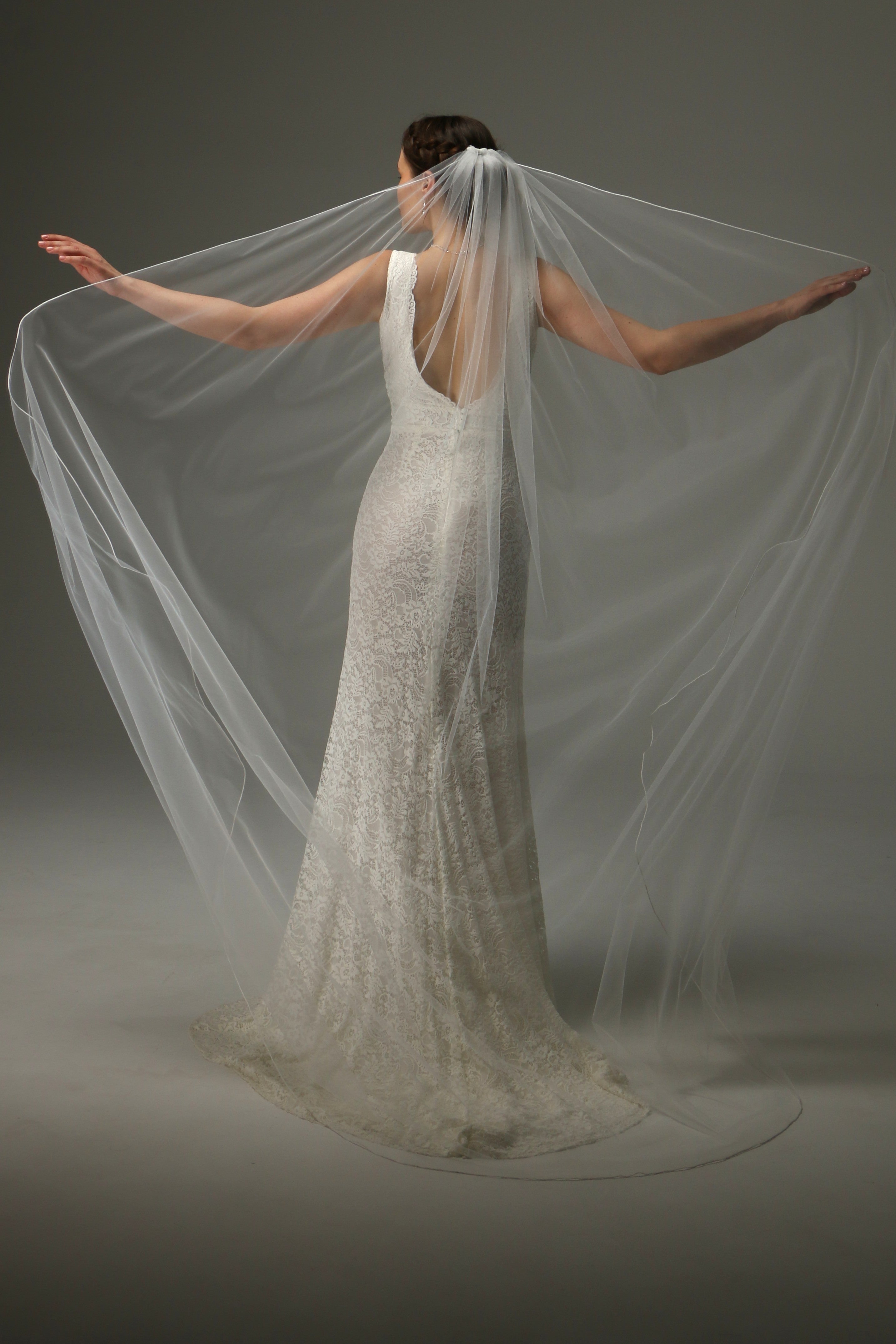 Pencil Edge Cathedral Wedding Veil – One Tier Soft Tulle Veil