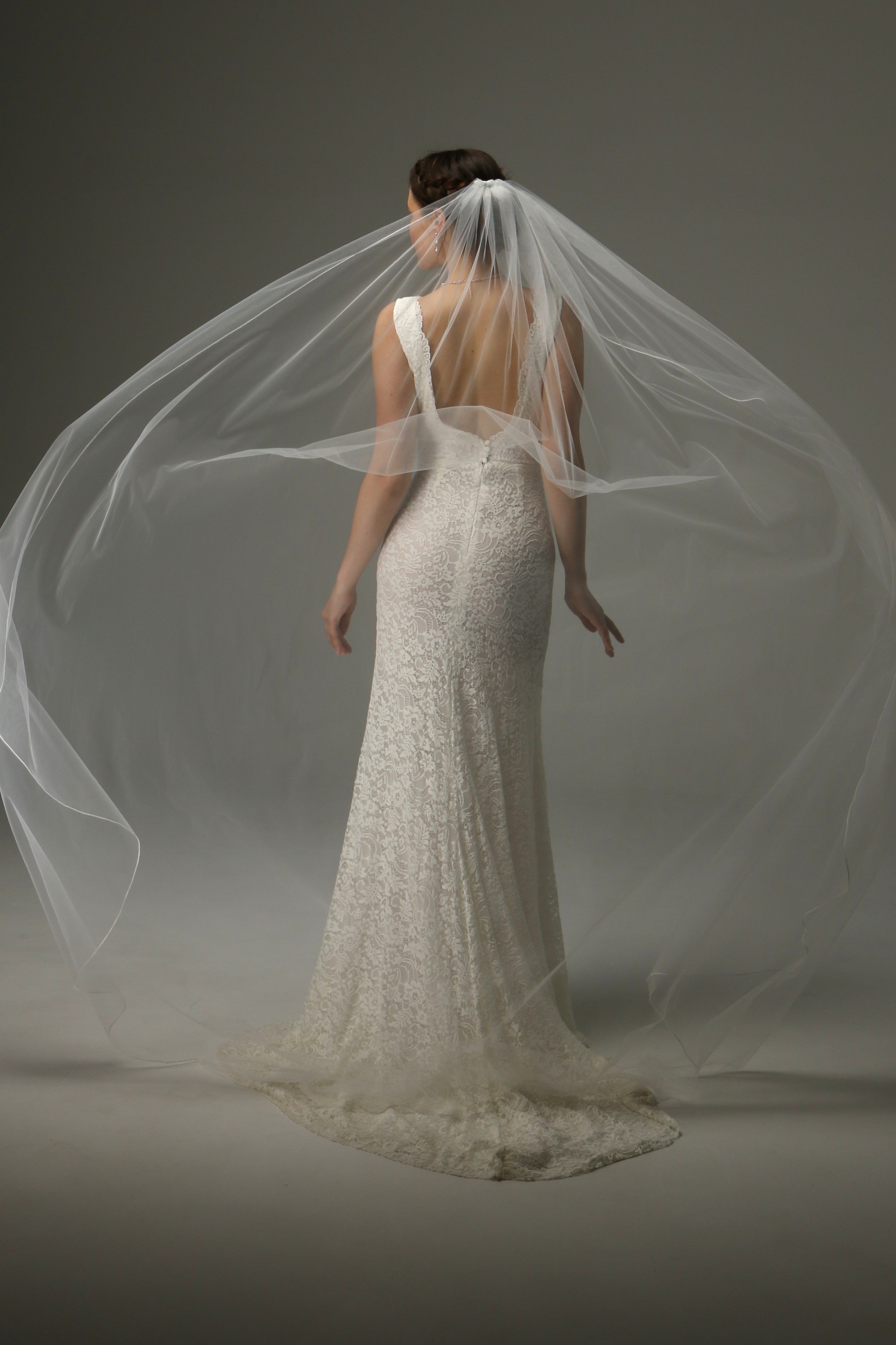 Pencil Edge Cathedral Wedding Veil – One Tier Soft Tulle Veil