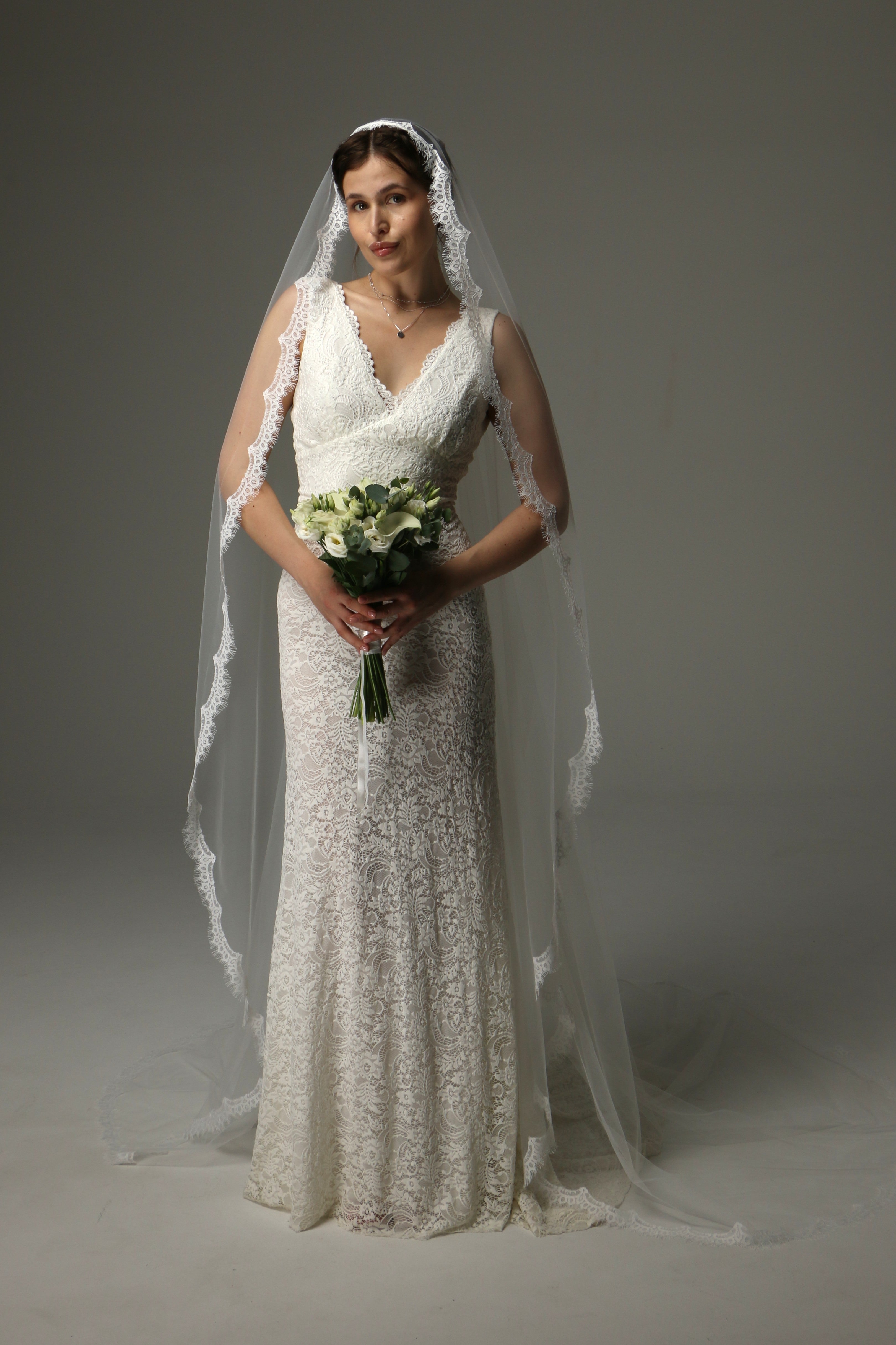 Chantilly Lace Cathedral Wedding Veil – One Tier Bridal Veil