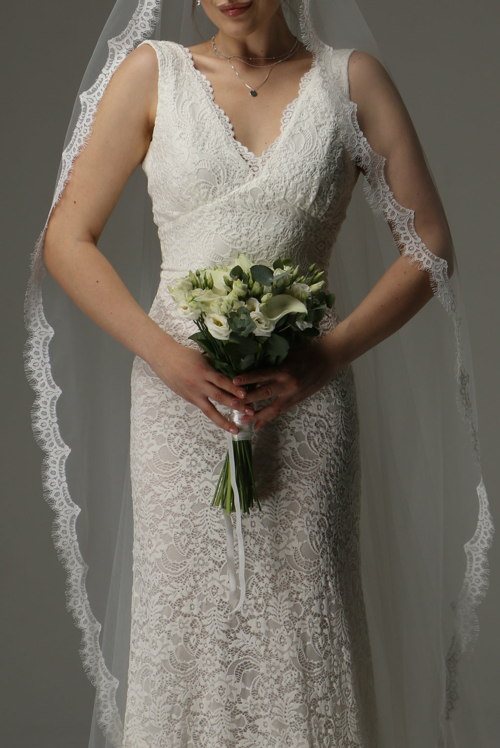 Chantilly Lace Cathedral Wedding Veil – One Tier Bridal Veil