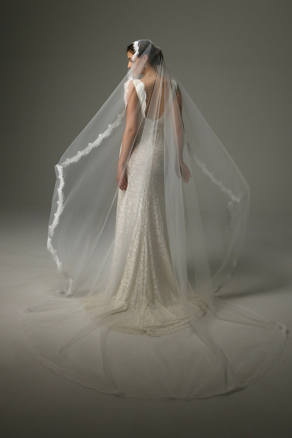 Chantilly Lace Cathedral Wedding Veil – One Tier Bridal Veil