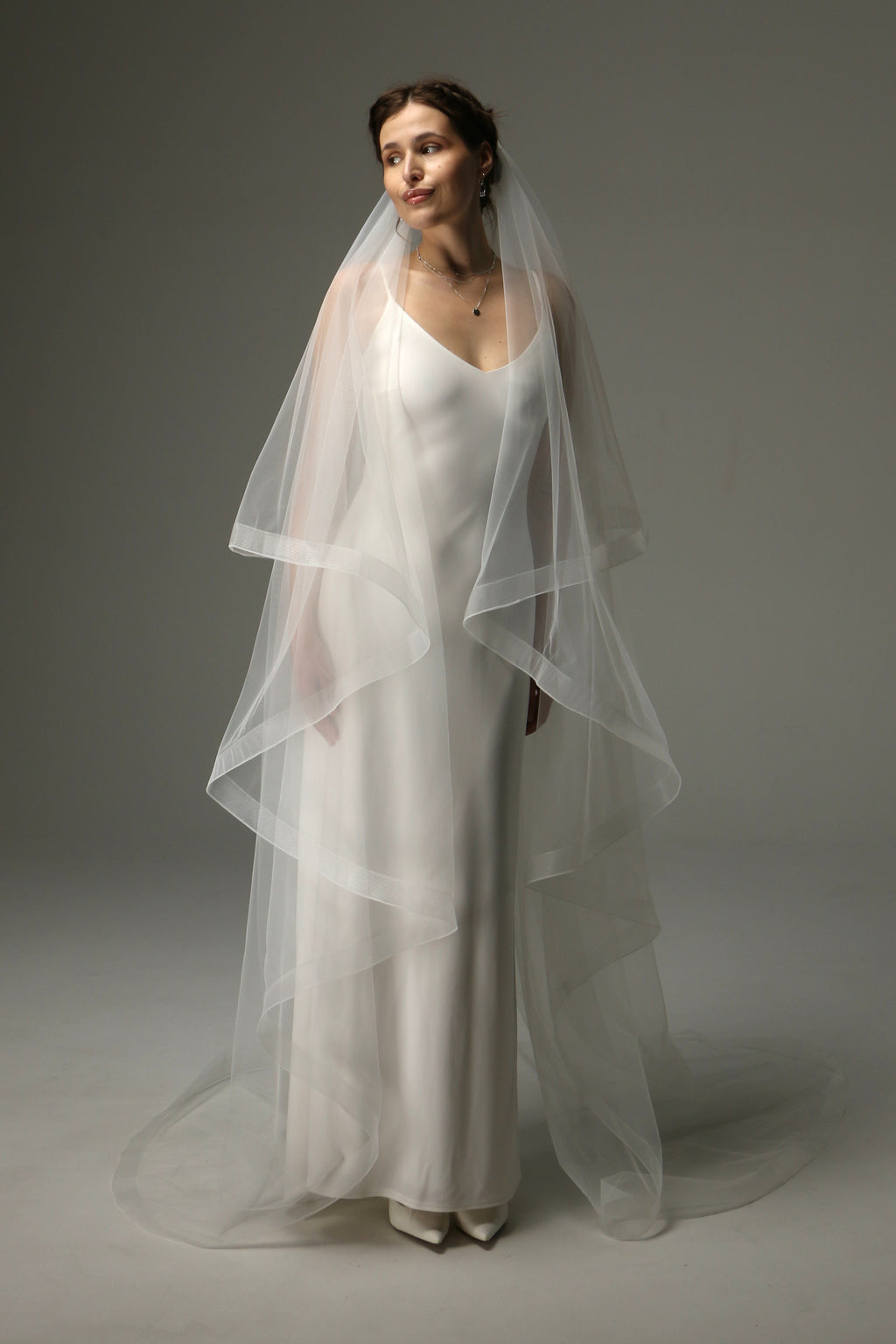 Two Tier Cathedral Wedding Veil with Horsehair Trim