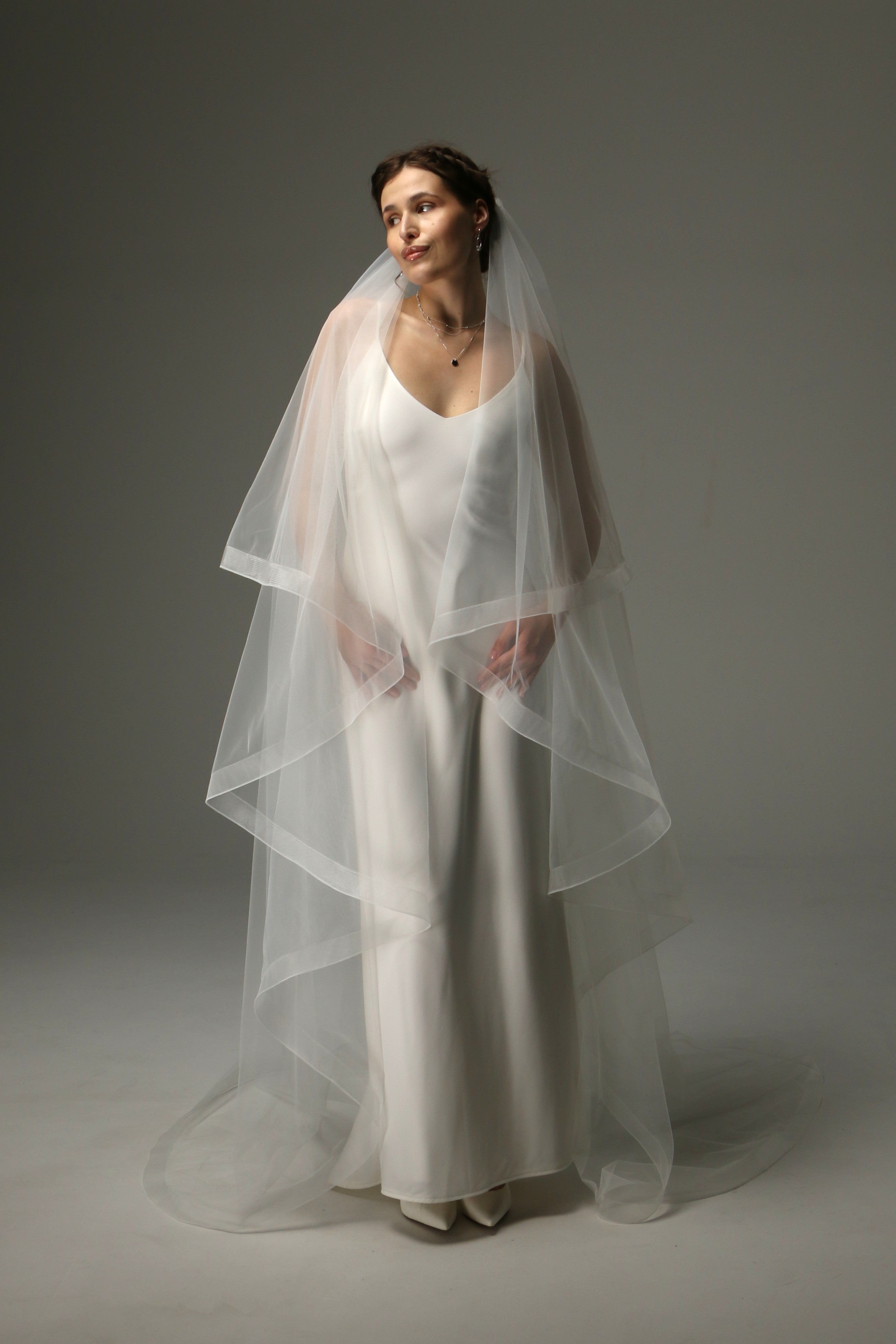 Two Tier Cathedral Wedding Veil with Horsehair Trim
