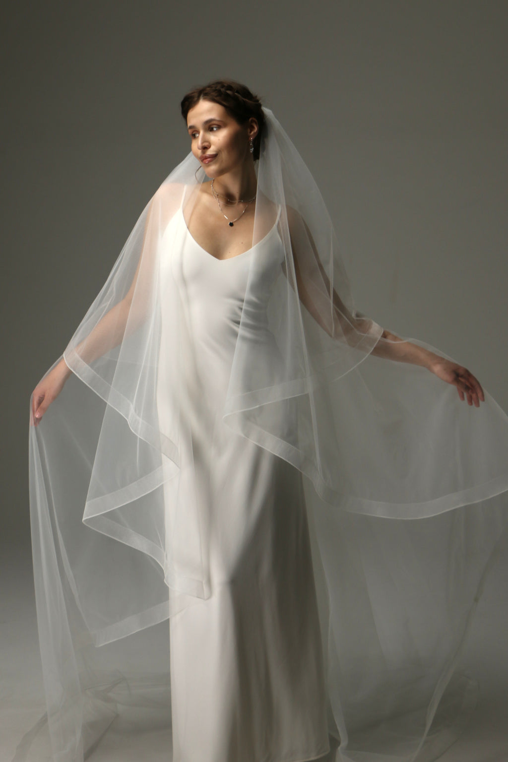 Two Tier Cathedral Wedding Veil with Horsehair Trim