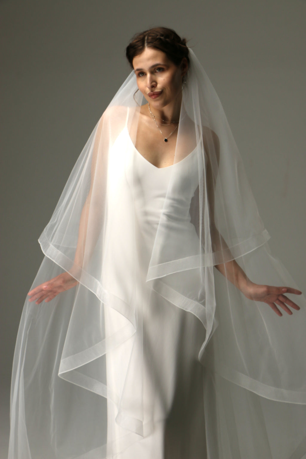 Two Tier Cathedral Wedding Veil with Horsehair Trim