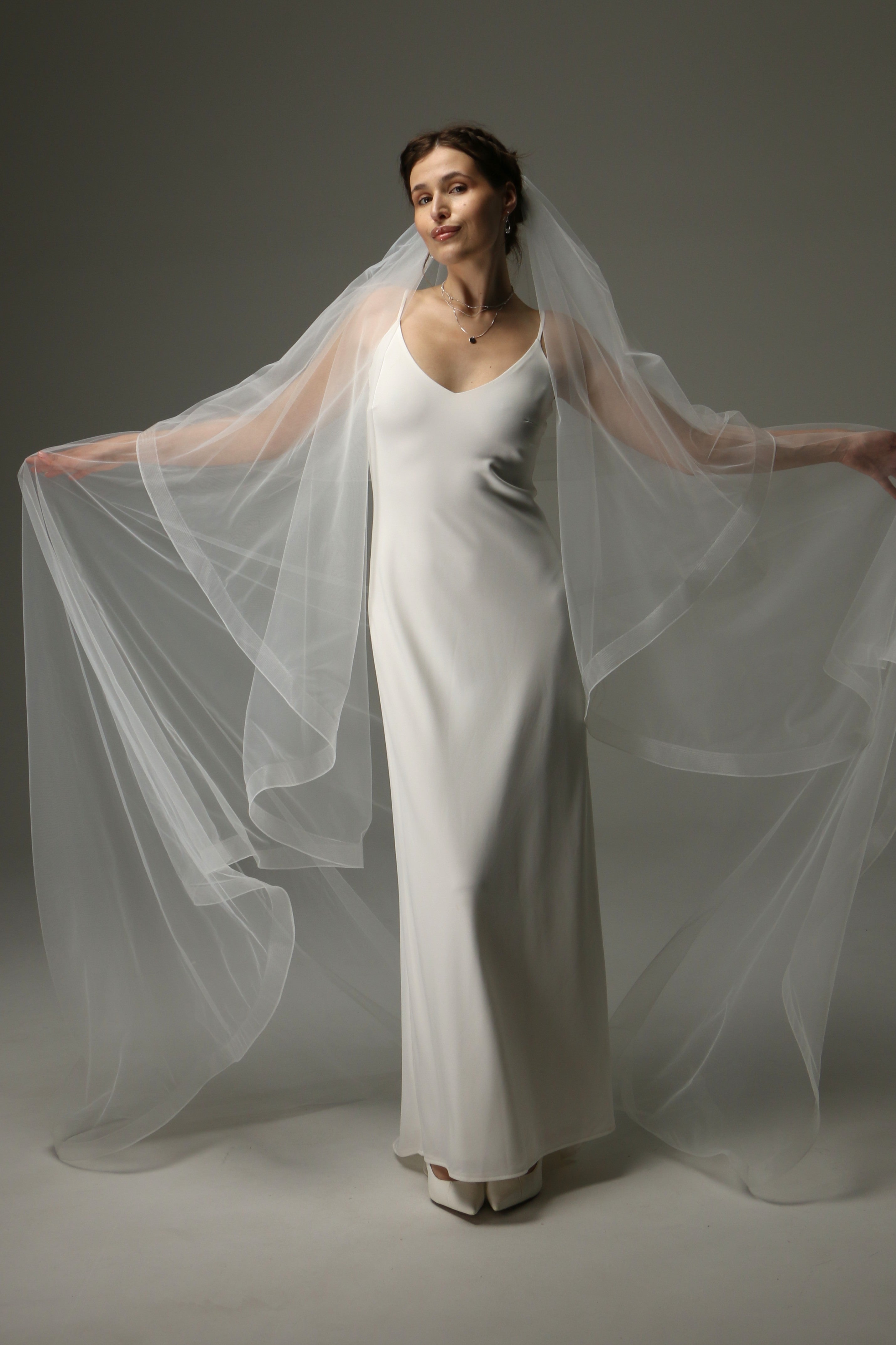 Two Tier Cathedral Wedding Veil with Horsehair Trim