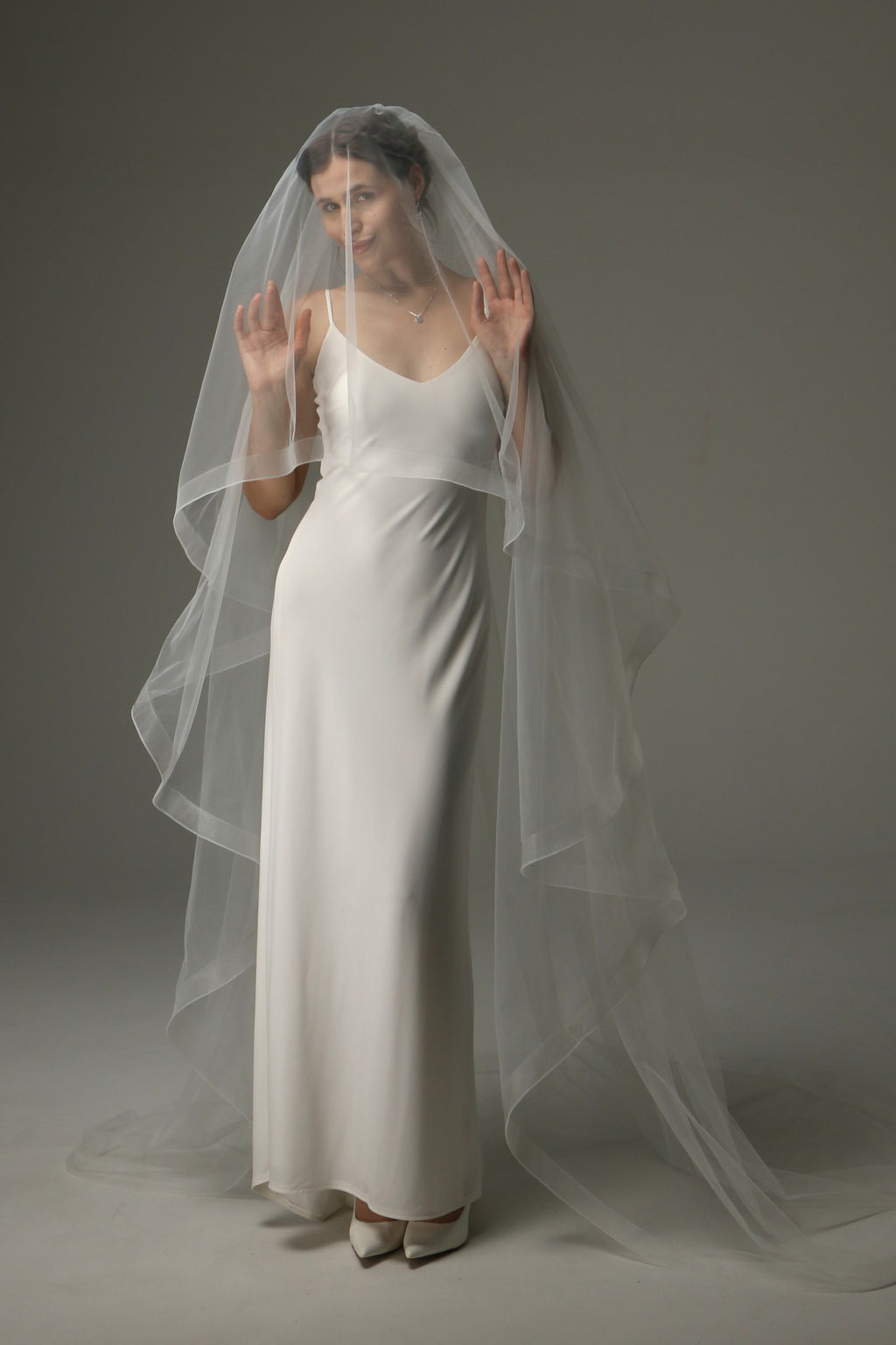 Two Tier Cathedral Wedding Veil with Horsehair Trim