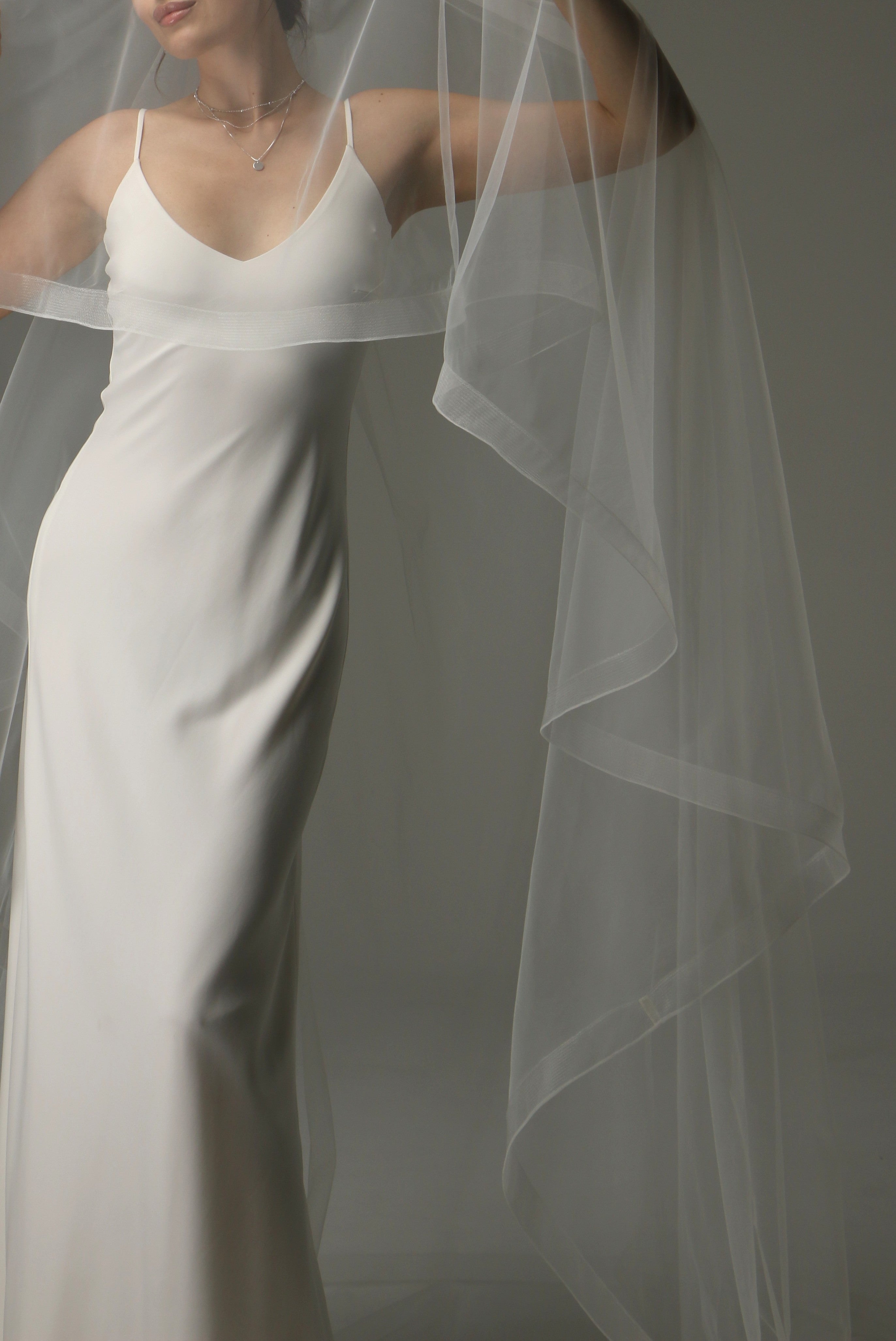 Two Tier Cathedral Wedding Veil with Horsehair Trim