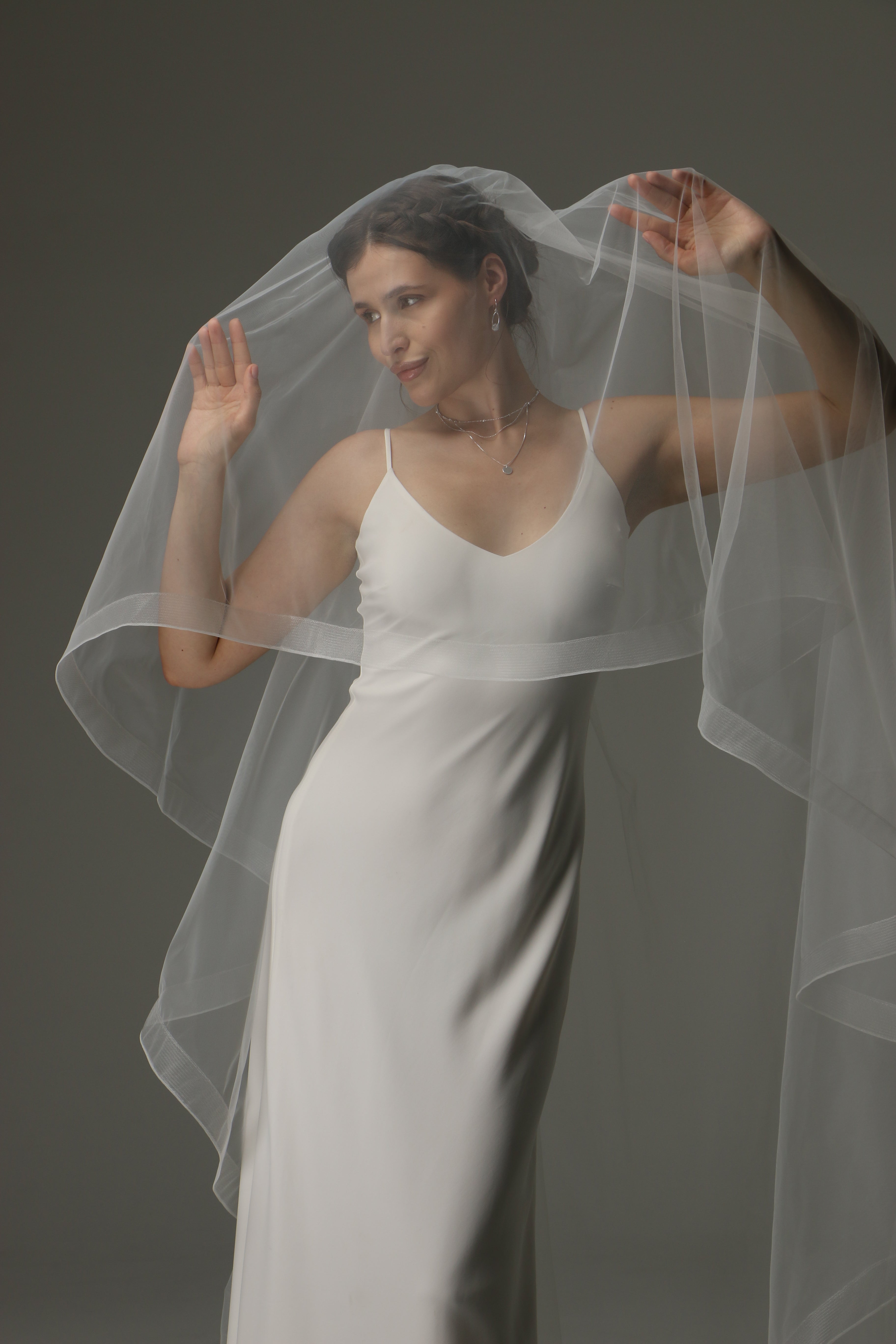 Two Tier Cathedral Wedding Veil with Horsehair Trim