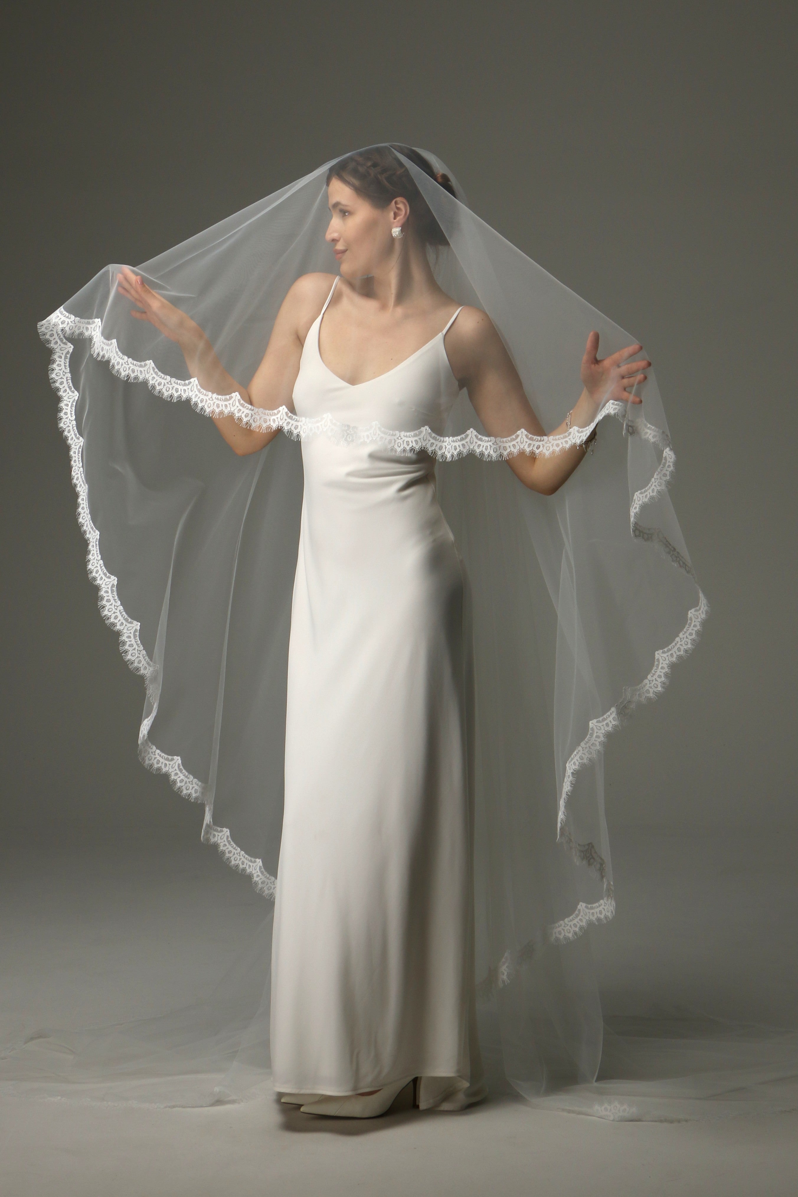 Two Tier Chantilly Lace Wedding Veil – Cathedral Bridal Veil