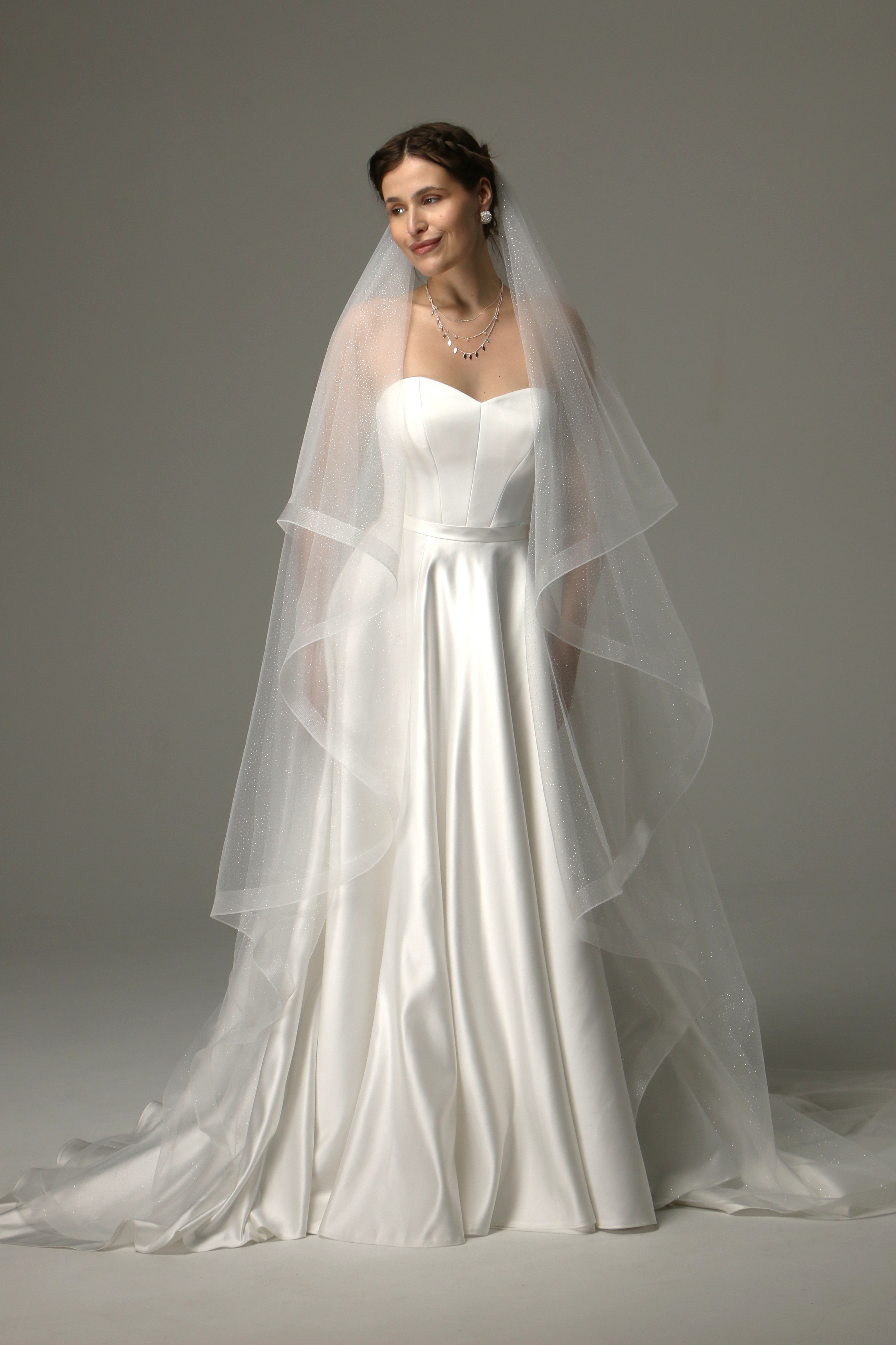 Sparkle Cathedral Wedding Veil – Two Tier Veil with Horsehair Trim