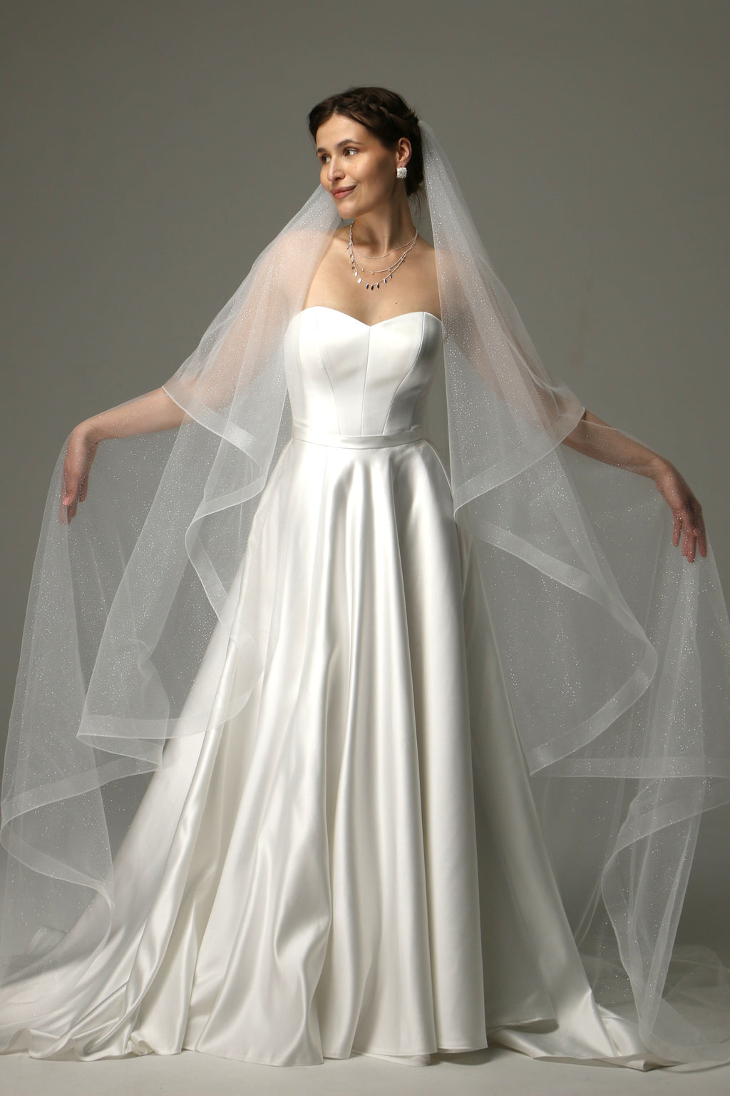 Sparkle Cathedral Wedding Veil – Two Tier Veil with Horsehair Trim