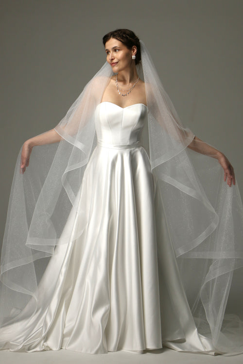 Sparkle Cathedral Wedding Veil – Two Tier Veil with Horsehair Trim
