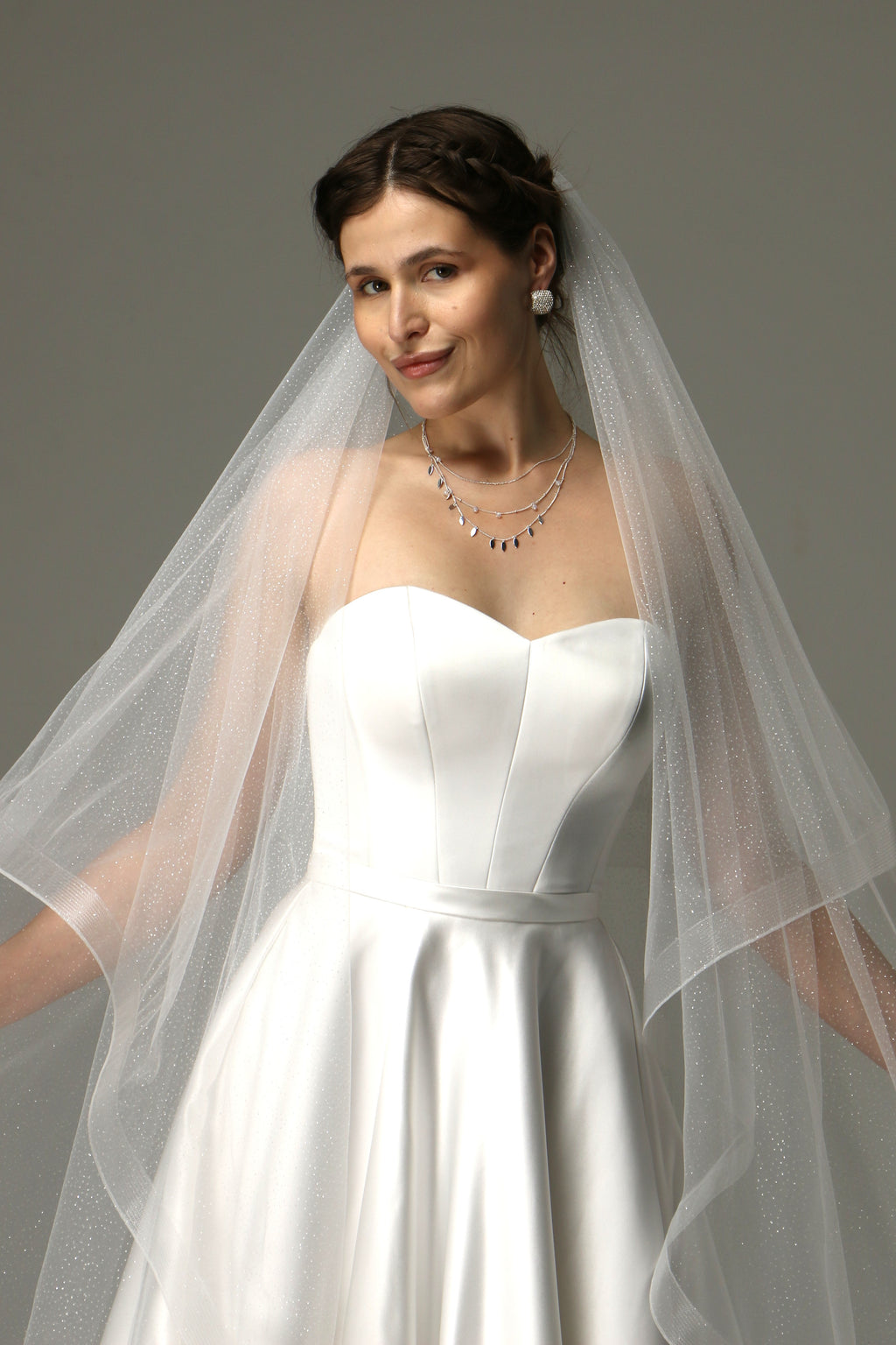 Sparkle Cathedral Wedding Veil – Two Tier Veil with Horsehair Trim