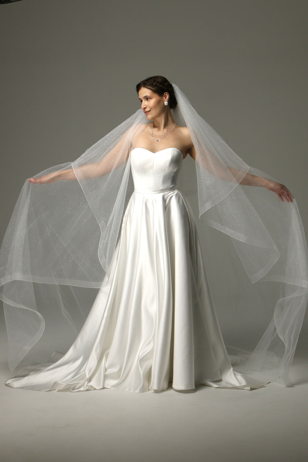 Sparkle Cathedral Wedding Veil – Two Tier Veil with Horsehair Trim