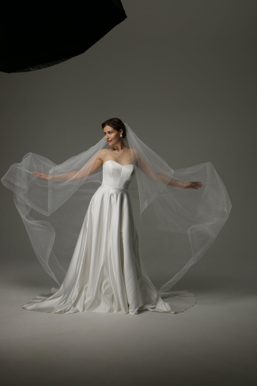 Sparkle Cathedral Wedding Veil – Two Tier Veil with Horsehair Trim