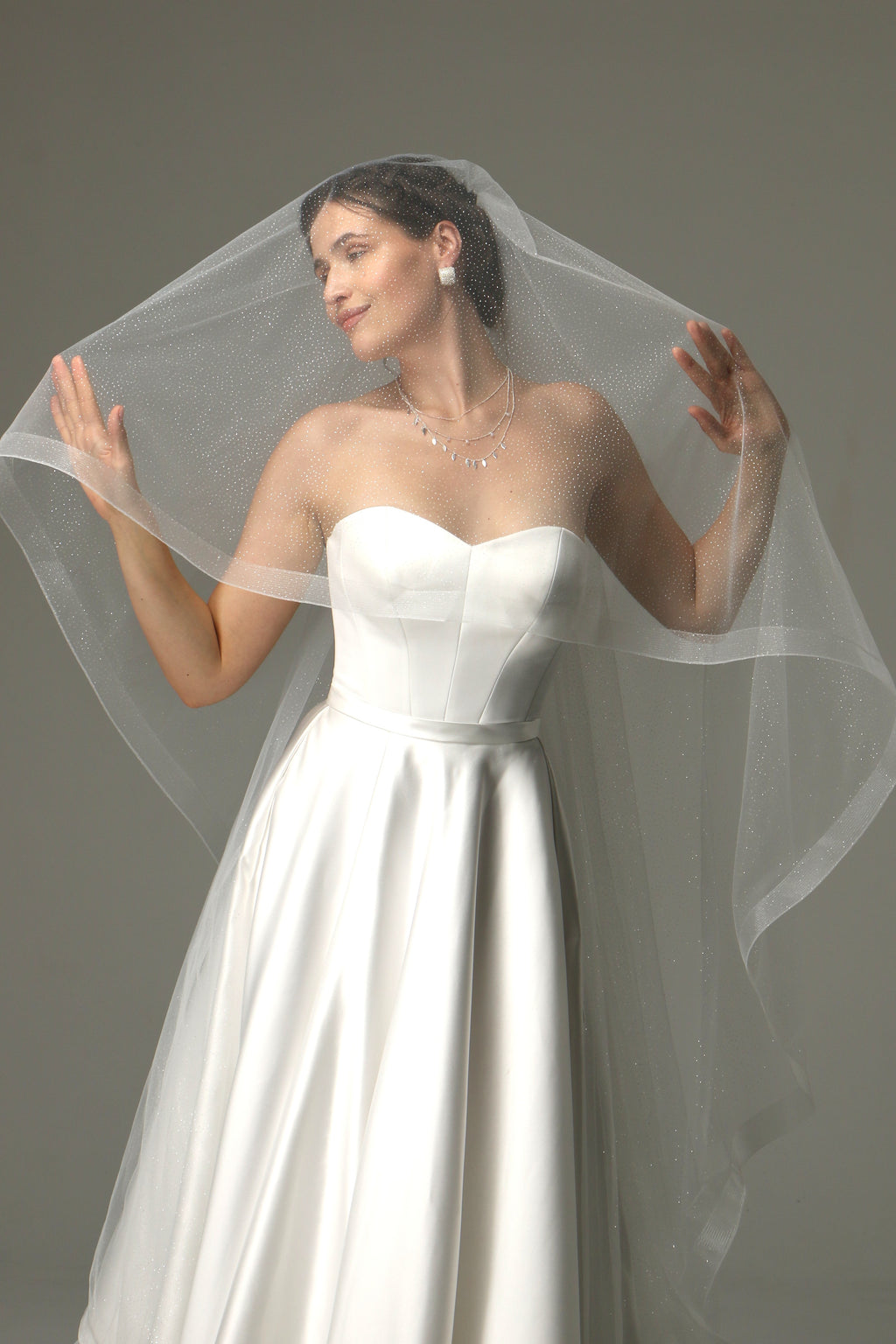 Sparkle Cathedral Wedding Veil – Two Tier Veil with Horsehair Trim