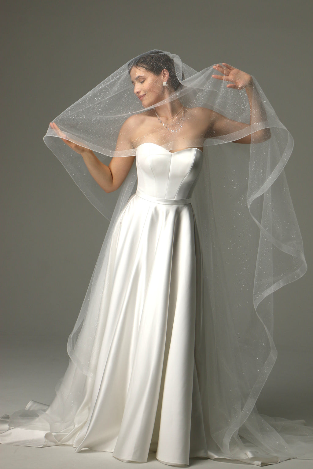 Sparkle Cathedral Wedding Veil – Two Tier Veil with Horsehair Trim