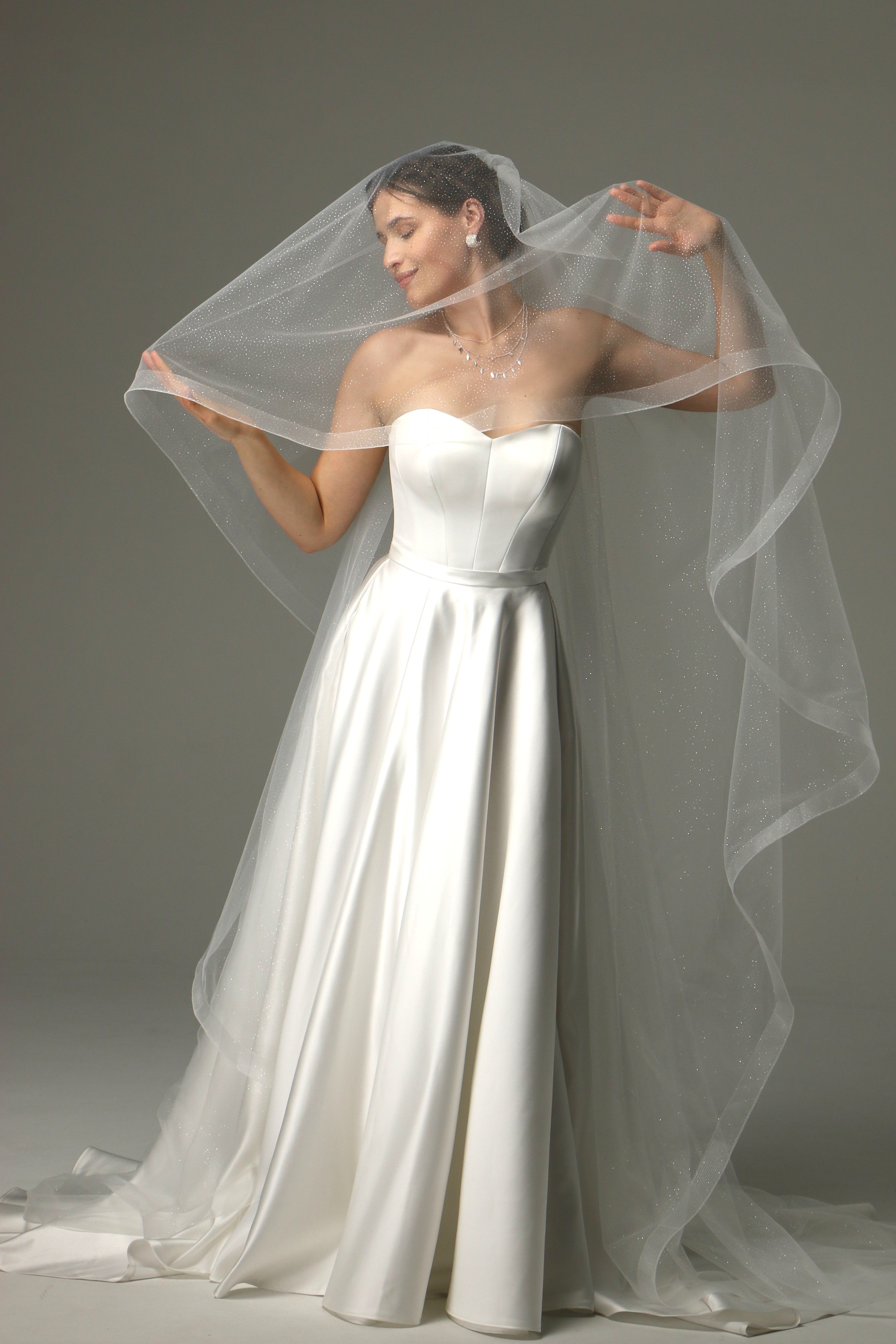 Sparkle Cathedral Wedding Veil – Two Tier Veil with Horsehair Trim
