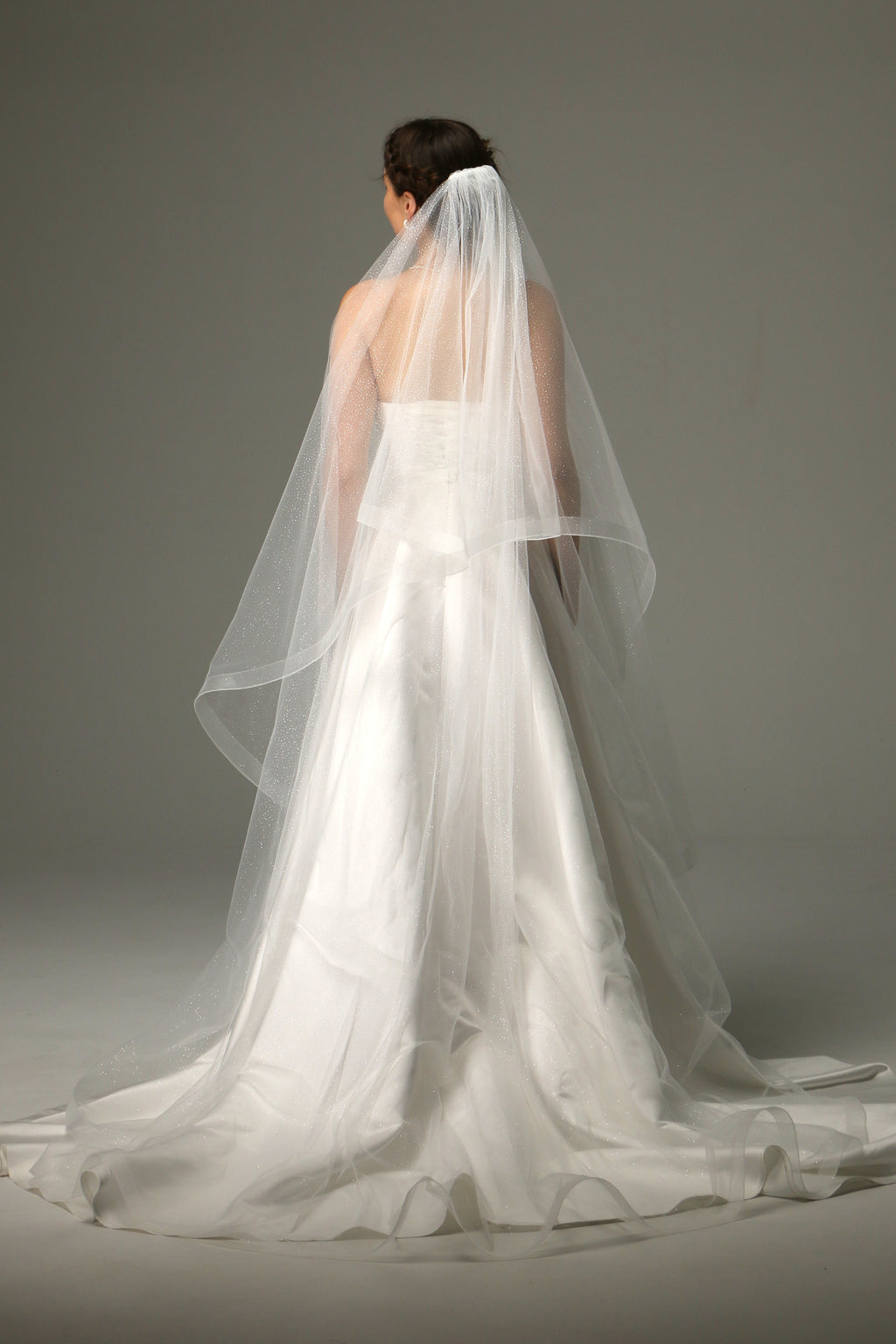Sparkle Cathedral Wedding Veil – Two Tier Veil with Horsehair Trim