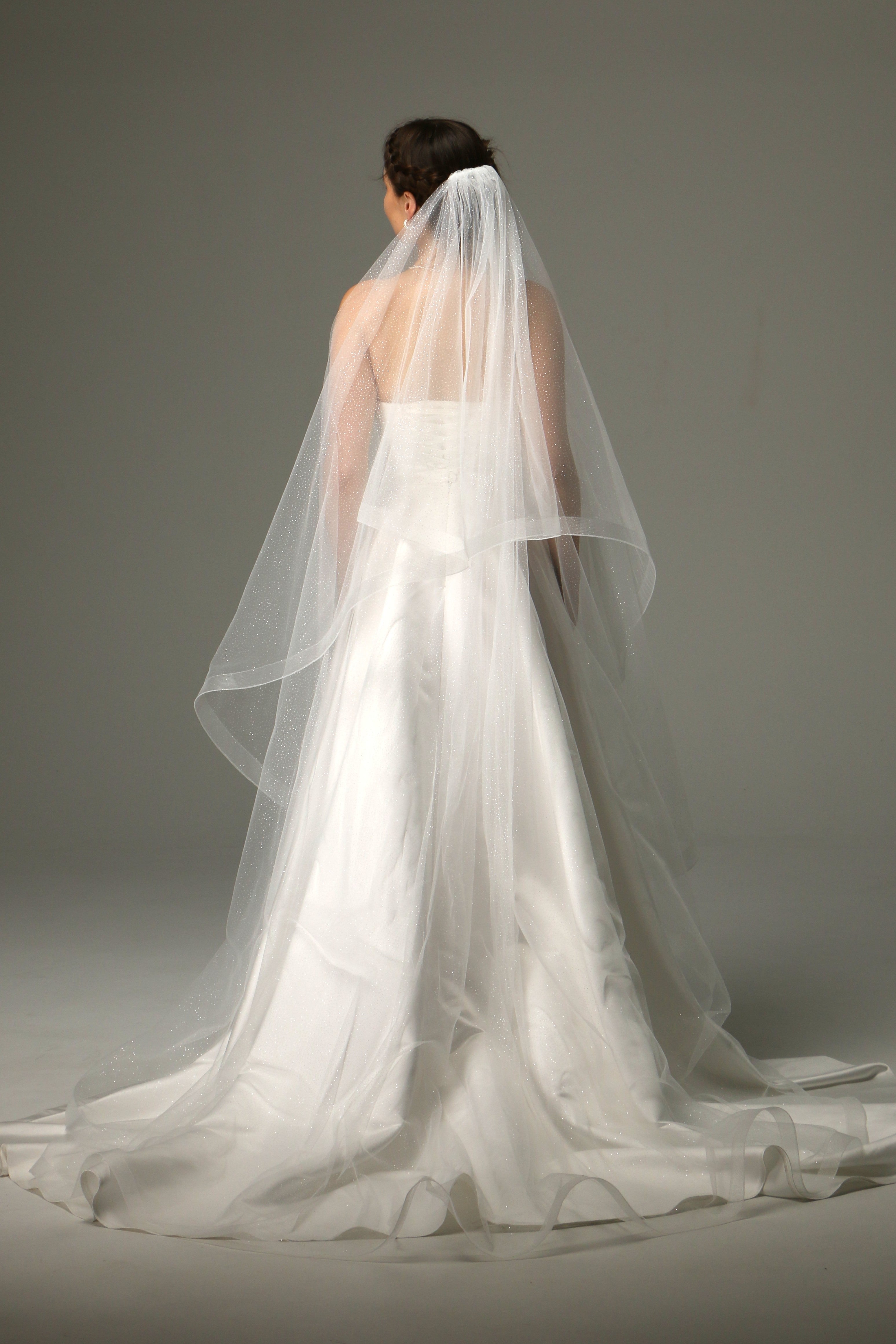 Sparkle Cathedral Wedding Veil – Two Tier Veil with Horsehair Trim