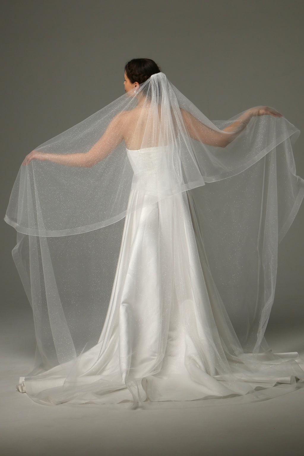Sparkle Cathedral Wedding Veil – Two Tier Veil with Horsehair Trim