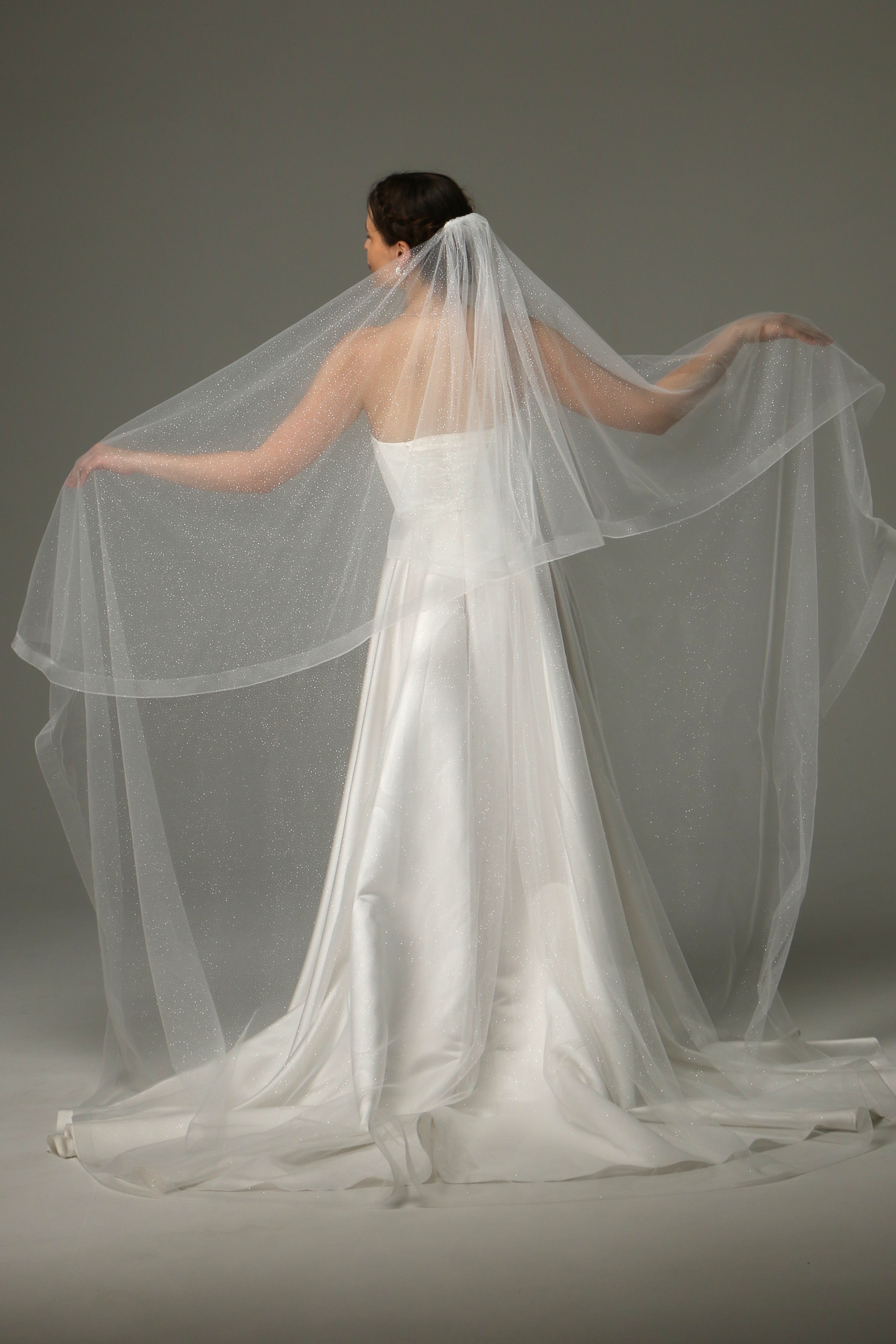 Sparkle Cathedral Wedding Veil – Two Tier Veil with Horsehair Trim